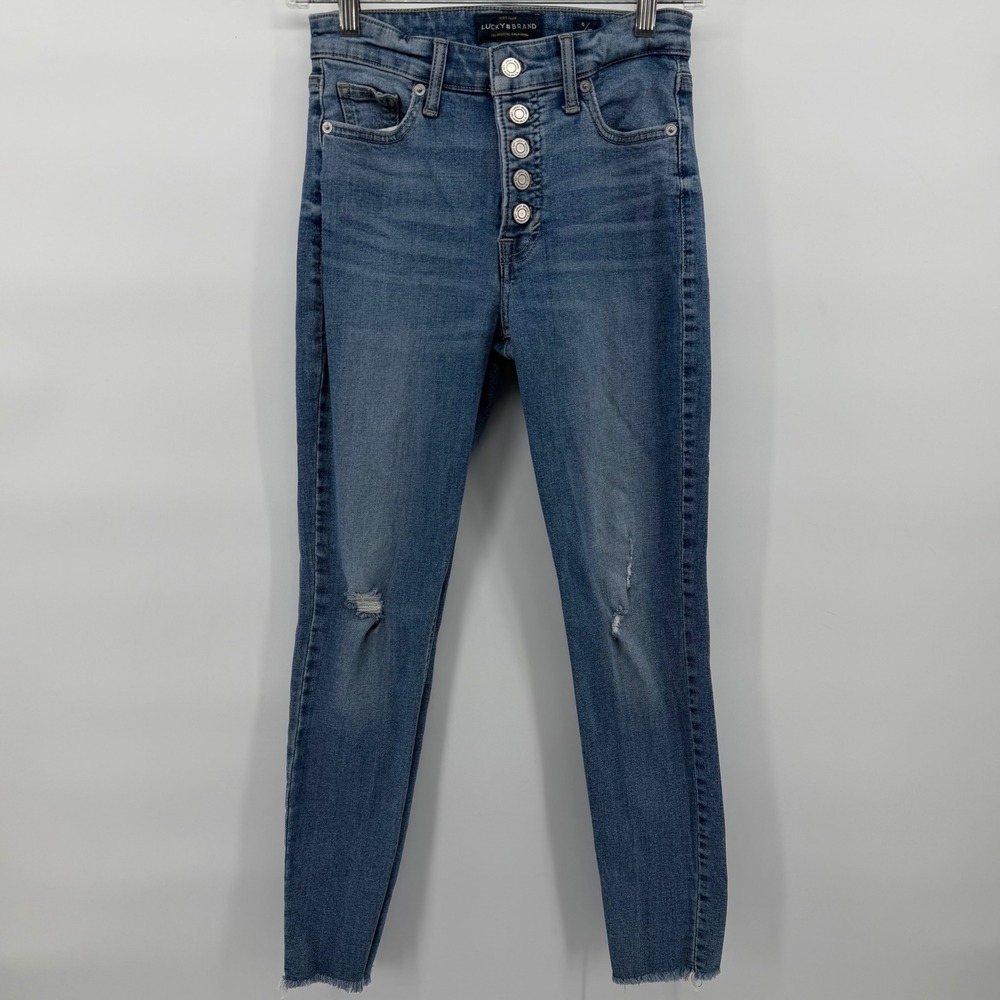 Lucky Brand Bridgette High‎ Rise Button Fly Skinny Ankle Jeans Women Size 0/25 - Picture 2 of 9